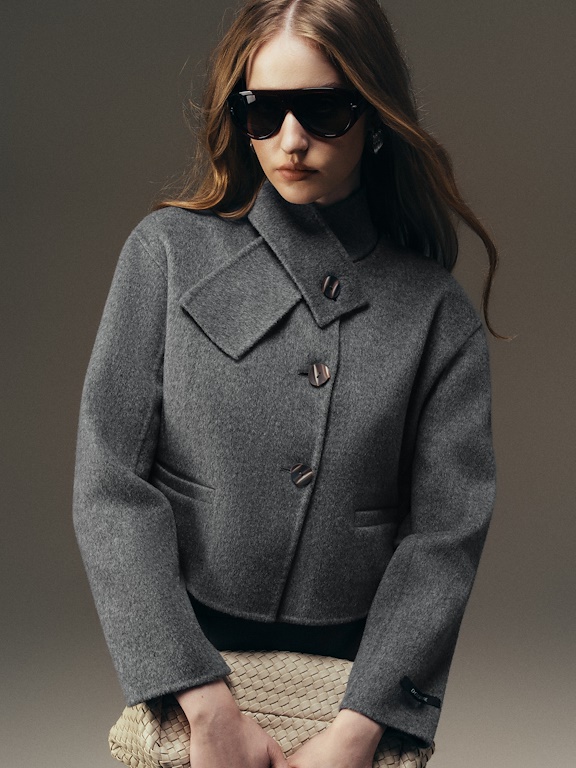 Áo dạ handmade cổ khăn dáng ngắn